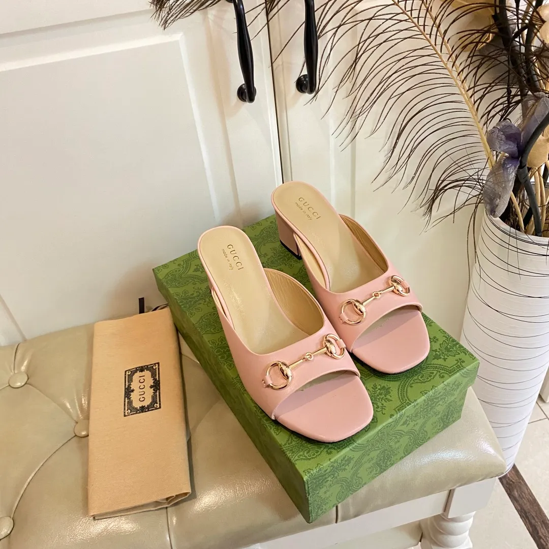 👟👟Ex-factory price 440👟👟, Gucci classic slippers, cowhide surface, sheepskin lining, 5cm heel, size 35-42 (custom-made sizes 43 and 44 are non-refundable)